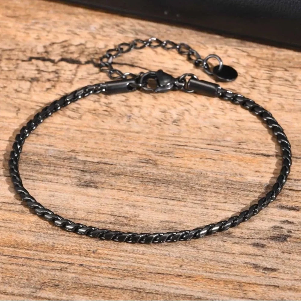 Minimalist Black Franco‎ Snake Chain Jewelry Bracelet, 7-9”